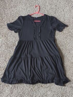 Black Short Sleeve Ruffle Tiered Dress